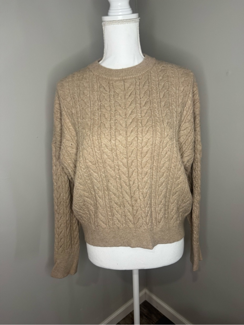 Philosophy Textured Cable Crewneck Sweater - Tan